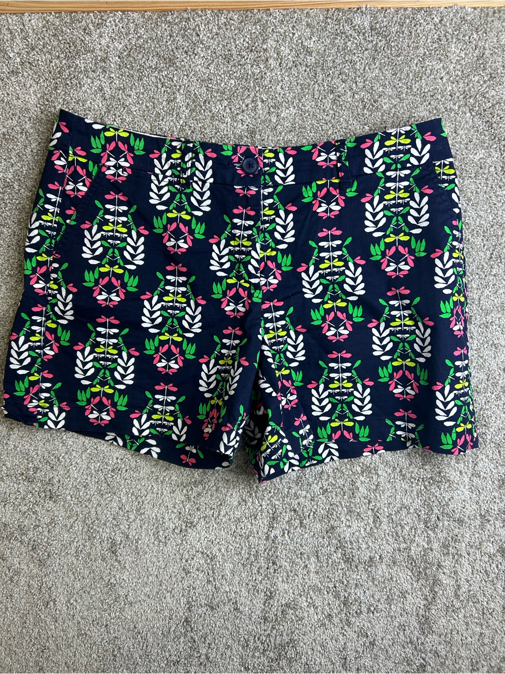 Crown & Ivy Women Navy Dragonfly Print Shorts -100% Cotton